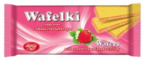 Wafle jogurtowe z kremem o smaku truskawkowym 180g